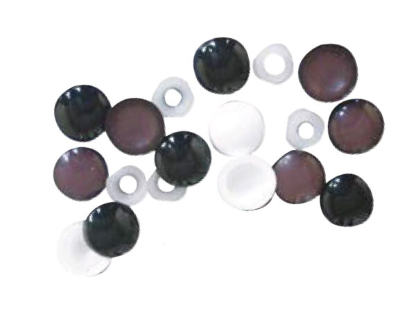 White, brown & black plastic screw caps & washers